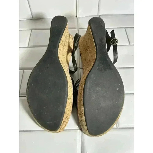 Bass Black Cork Wedge Strappy Sandals Sevita 11M Women's - Picture 9 of 11